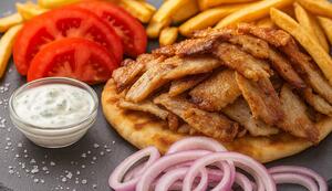 Gyros tál salátával, Hasábburgonyával